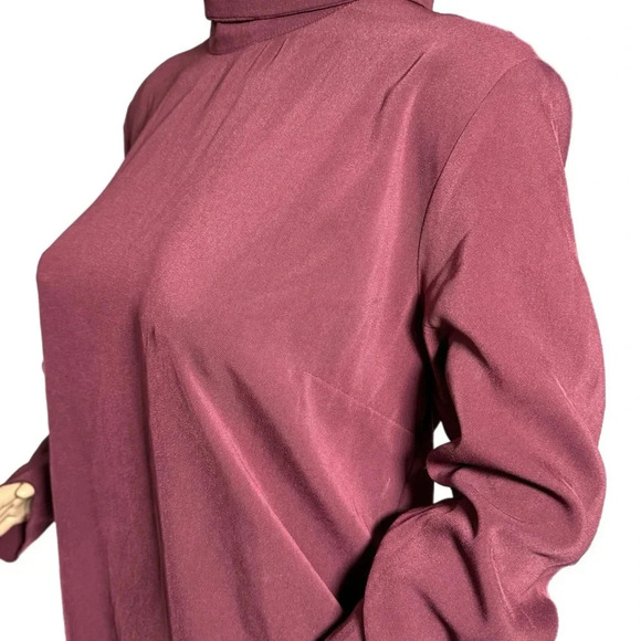 ANN TAYLOR Plum Blouse Button Mock Neck Long Sleeve Classic Blouse Medium - Picture 6 of 12
